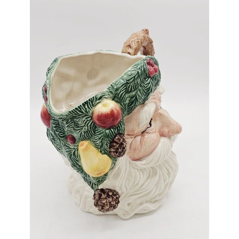 Fitz & Floyd Father Christmas Santa Pitcher 1991 Vintage Ceramic Fruit Pinecones